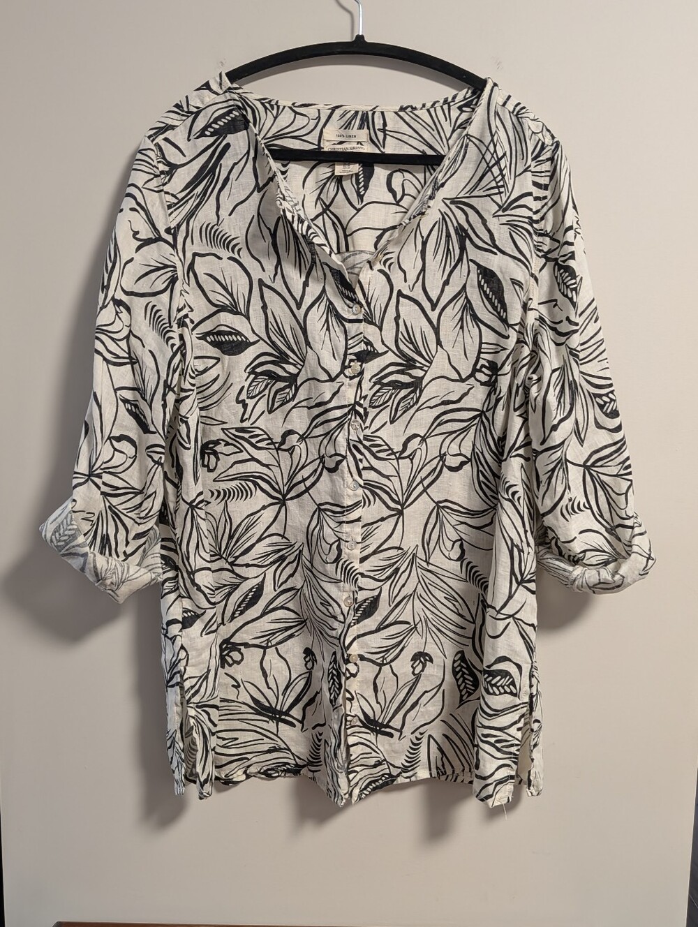 Christian Siriano 100% linen tunic top Button Down  Blouse . Sz 1x .Like New .